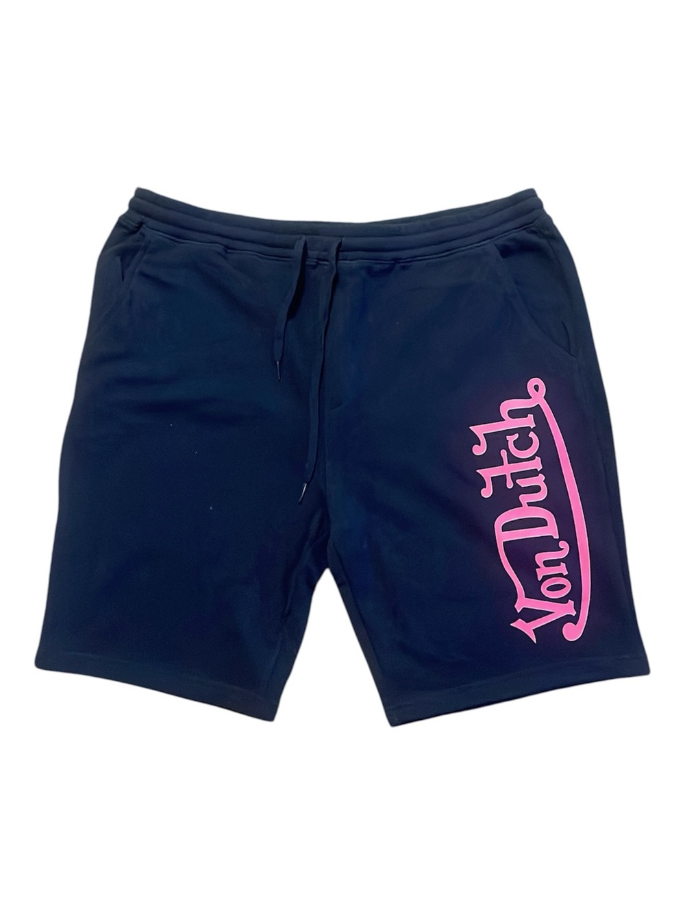 Von Dutch Navy Sweat Shorts with Pink Logo - Sz XXL